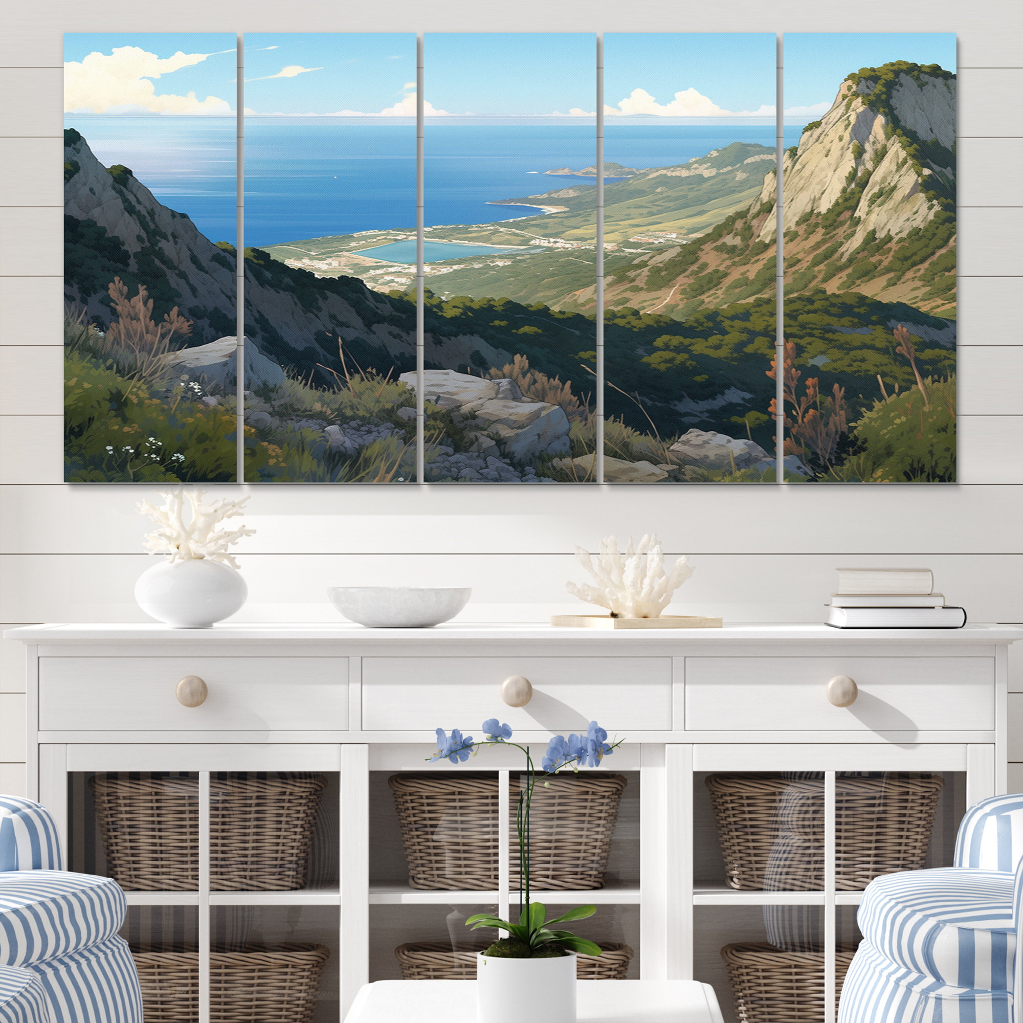 Design Art Rocky Coastal Tones Coastal Metal Wall Art Prints Set